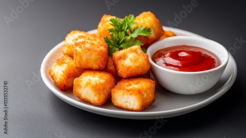 Crispy golden fried cheese bites with ketchup dip