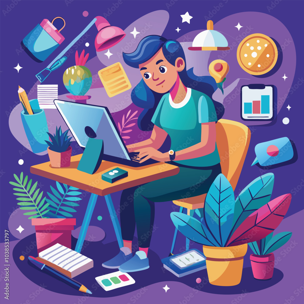 girl typing articles and creating interesting content for social networks and websites. girl typing articles and creating interesting content for social networks and websites.