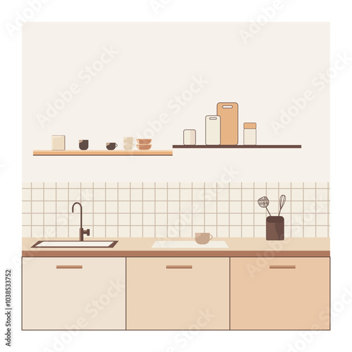 Minimalist Kitchen Illustration with Warm Tones