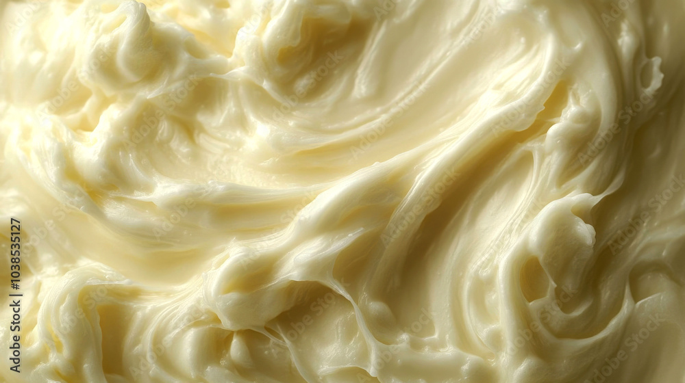 Close-up of smooth, creamy, white butter swirl texture. Close-up of smooth, creamy, white butter swirl texture.