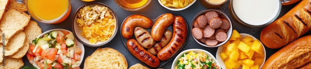 Assortment of traditional german sausages and side dishes Assortment of traditional german sausages and side dishes