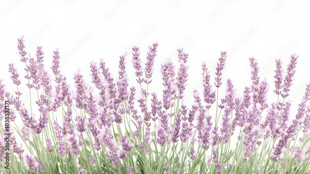 Naklejka premium A field of lavender flowers against a white background.