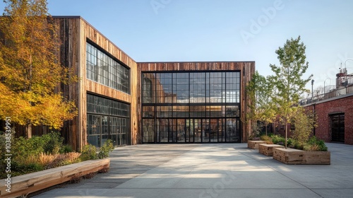 Industrial Building Facade With Reclaimed Wood