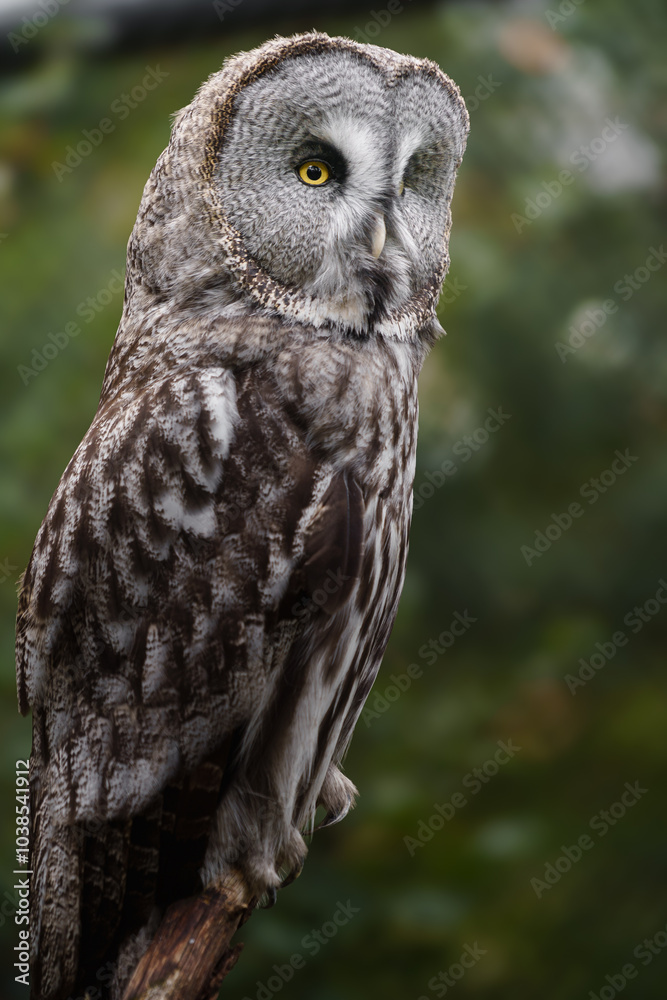 Great grey owl on branch