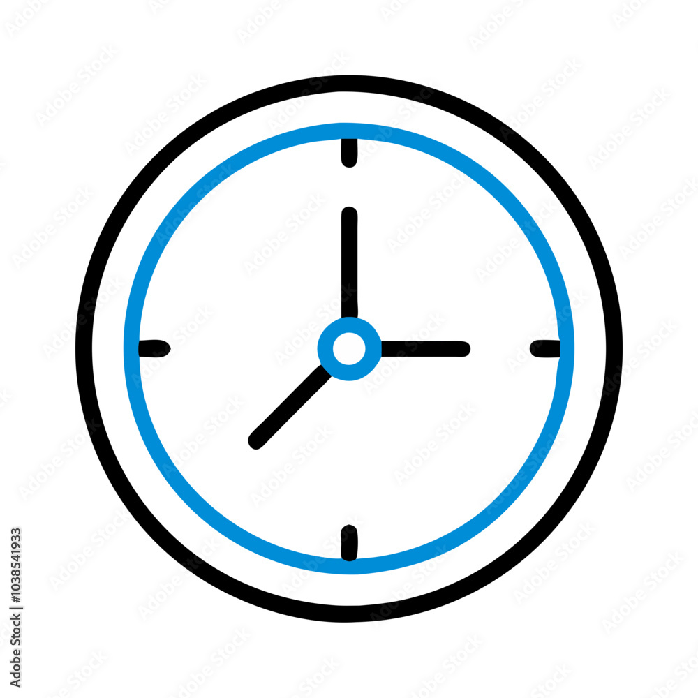 a simple illustration of a clock. It has a circular shape with a black outline and a blue inner circle. The clock face has four black tick marks indicating the 12, 3, 6, and 9 positions a simple illustration of a clock. It has a circular shape with a black outline and a blue inner circle. The clock face has four black tick marks indicating the 12, 3, 6, and 9 positions
