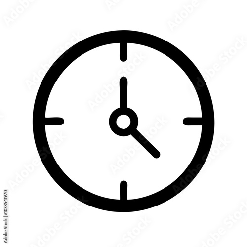 a simple black and white icon of a clock. The clock face is circular with a black outline. It has two hands: a shorter hour hand pointing at the 3 o'clock position and a longer minute hand pointing