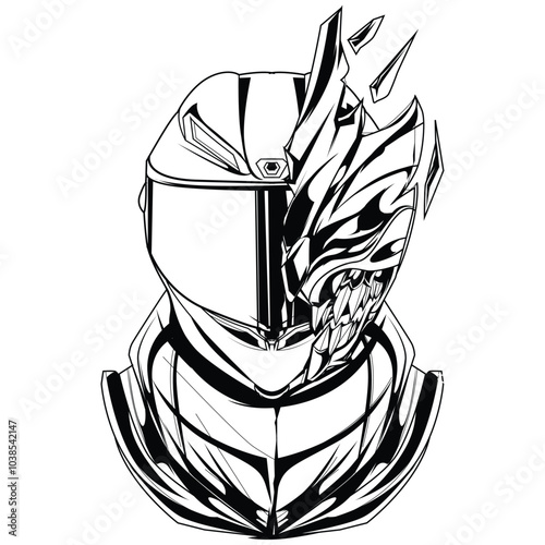 illustration line art and inking with theme motorcycle and helmet riders