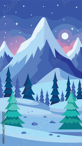 Winter landscape with mountains and forest