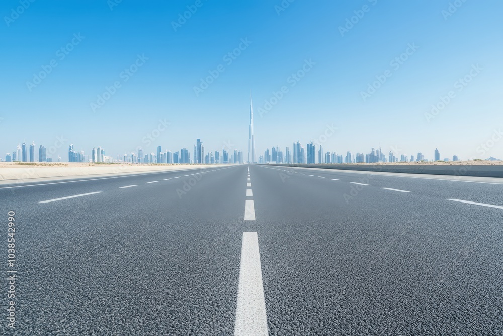 Fototapeta premium Futuristic cityscape with skyscrapers and road