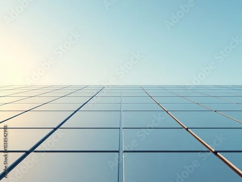 Geometric architectural pattern against blue sky