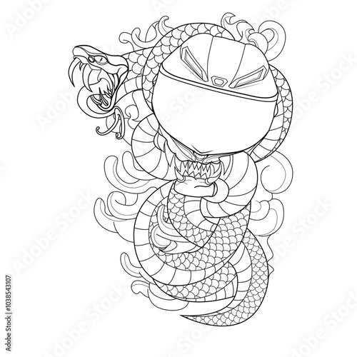 illustration line art and inking with theme motorcycle and helmet riders