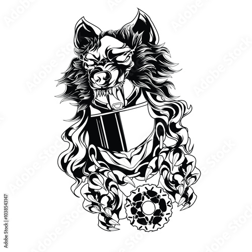 illustration line art and inking with theme motorcycle and helmet riders