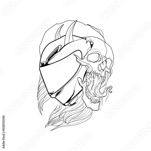 illustration line art and inking with theme motorcycle and helmet riders