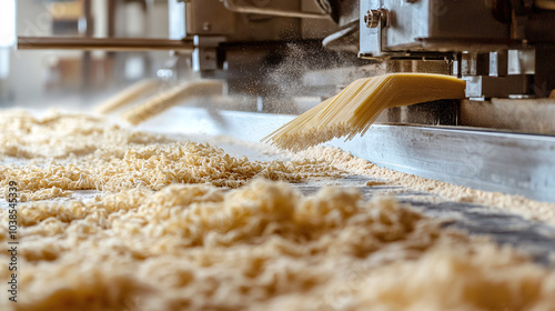 Instant Noodles Production Line - Close Up of Noodles Coming Out of the Machine