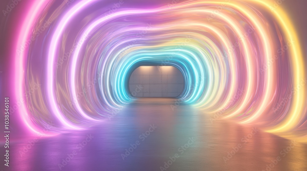 Vibrant abstract tunnel with colorful light trails