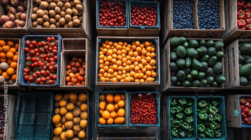 Wallpaper Mural Colorful Fruits and Vegetables in Crates Torontodigital.ca