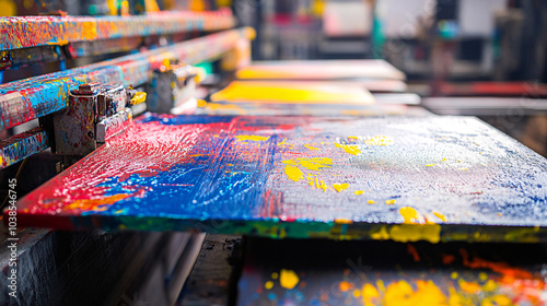 Closeup of a Paint-Stained Printing Press photo