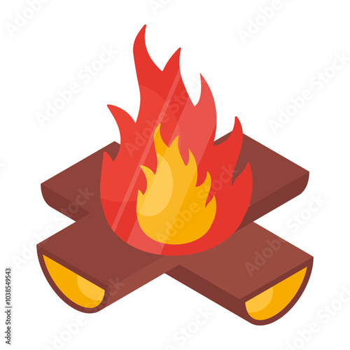 A isometric design icon of bonfire

