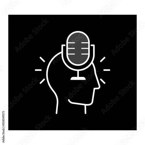 Thought Leadership Icon – A Head with a Microphone, Illustrating the Expression of Ideas and Influential Communication