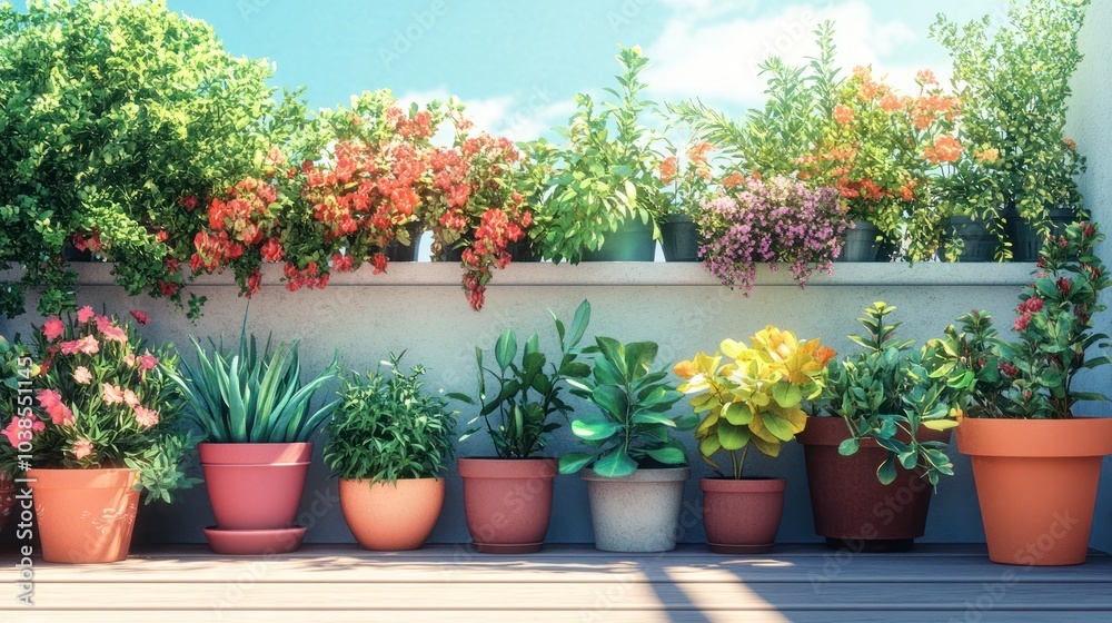 Beautiful Potted Plants on a Balcony Beautiful Potted Plants on a Balcony