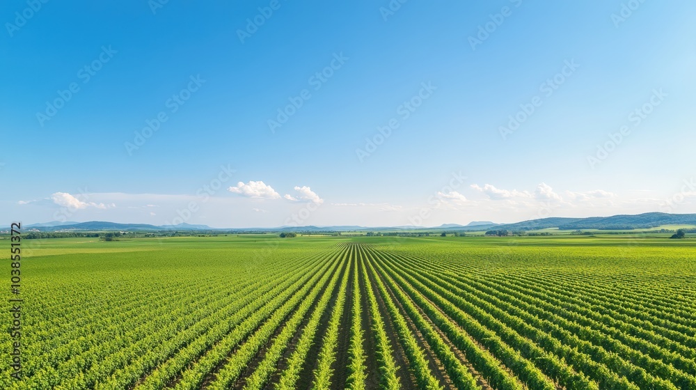 Vast green agricultural field under blue sky Vast green agricultural field under blue sky