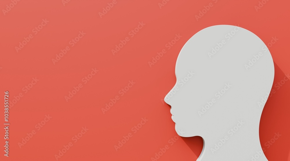 Silhouette of a person in profile 3d illustration on red background. Head silhouette on red background. Business or psychology presentation template. Silhouette of a person in profile 3d illustration on red background. Head silhouette on red background. Business or psychology presentation template.