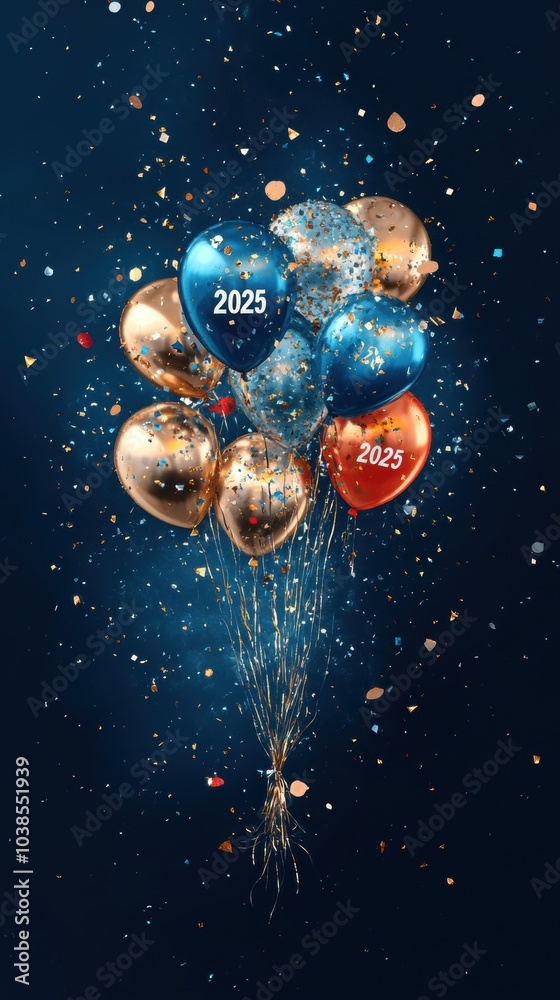 A colorful cluster of balloons and vibrant confetti celebrating the upcoming year 2025, creating a festive atmosphere for new year’s parties and celebrations. A colorful cluster of balloons and vibrant confetti celebrating the upcoming year 2025, creating a festive atmosphere for new year’s parties and celebrations.