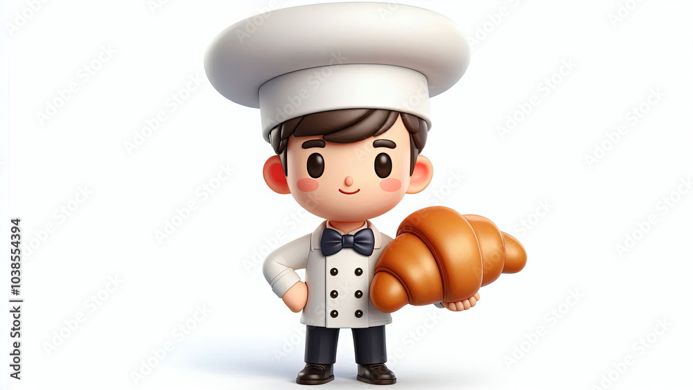 Cute Cartoon Baker Holding Croissant. Cute Cartoon Baker Holding Croissant.