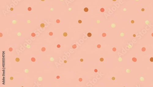 Pink Background With Golden And Peach Polka Dots, trendy pattern for textile print, clothing, banner, poster, card