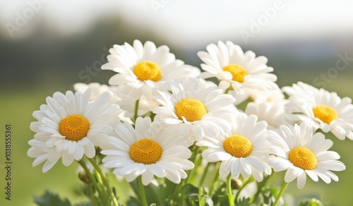 Vibrant white daisy flowers in a field