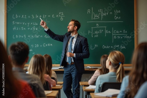 Male Teacher Explaining Math Equations in Classroom