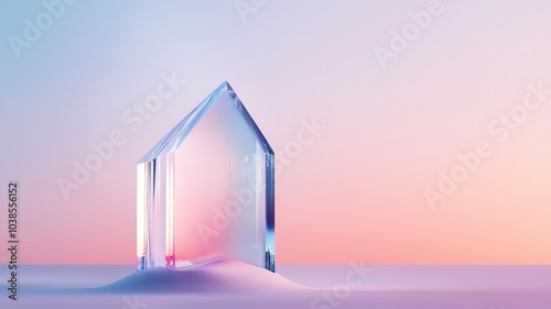 House inside a crystal shield, representing invulnerability, 3D illustration, photo