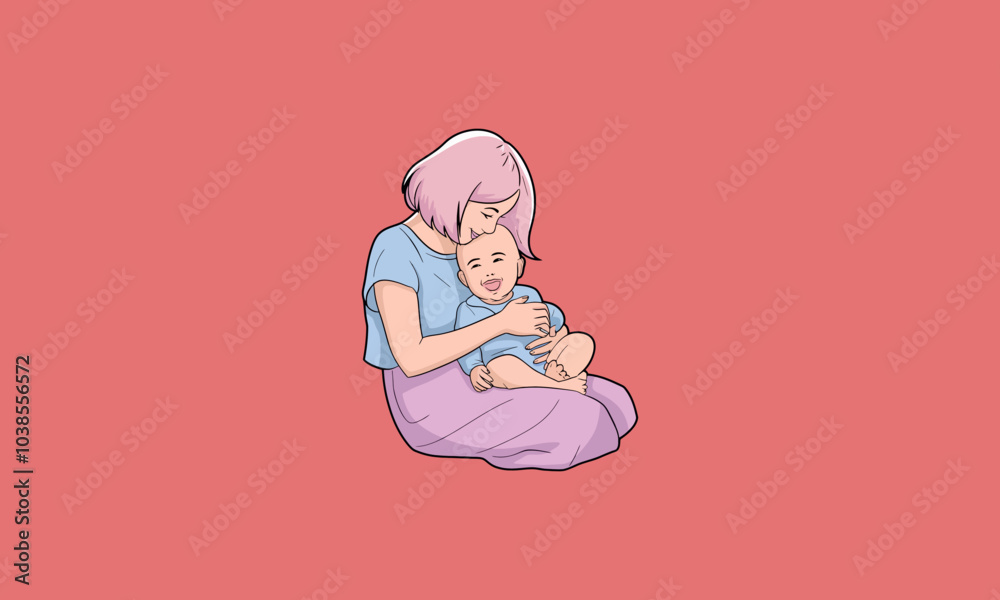 Mother lovingly holding her happy baby in arms. Mother lovingly holding her happy baby in arms.