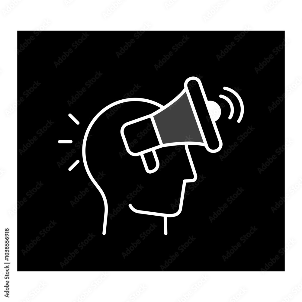 Strategic Promotion Icon – A Head with a Megaphone, Signifying Persuasive Communication and Marketing Strategies