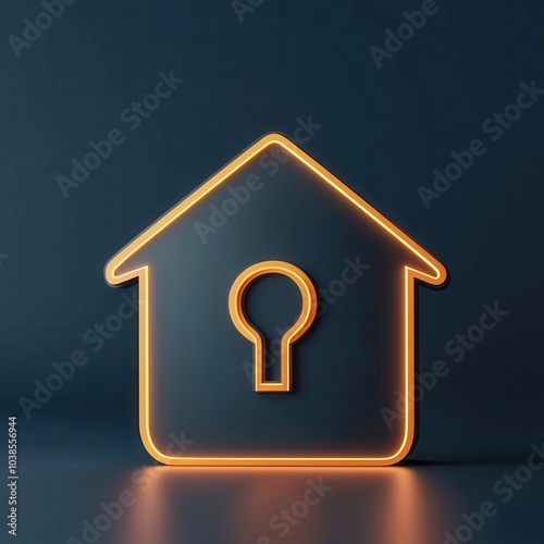 Shielded house with glowing edges, symbolizing strong protection, 3D illustration,