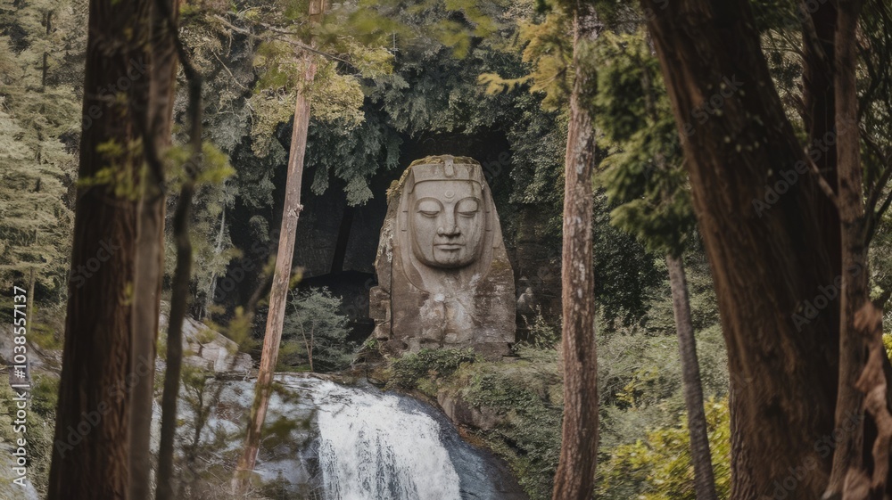 stone pagan statue in the forest stone pagan statue in the forest
