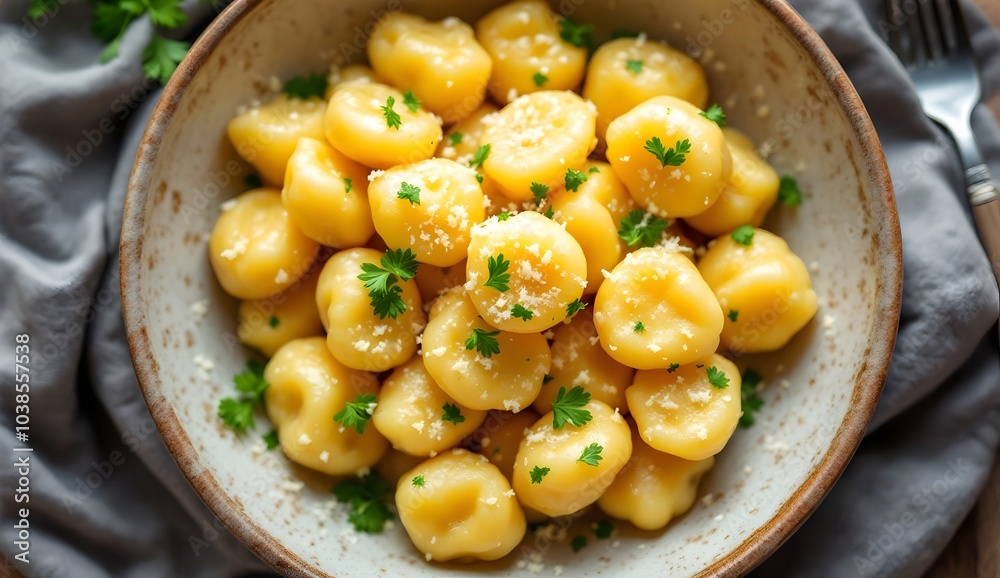 Swiss Chnöpfli dumplings topped with fresh herbs and cheese (Swiss Cuisine)
