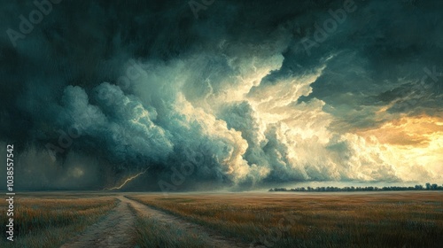 Dramatic Stormy Sky Over Field