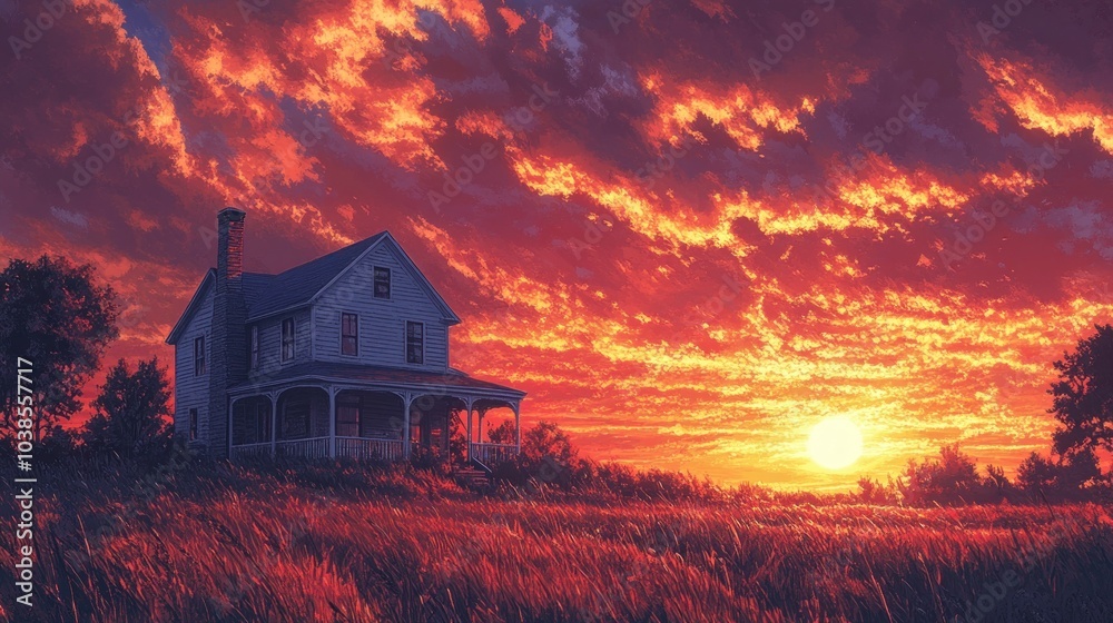 Sunset over Rural Home Sunset over Rural Home