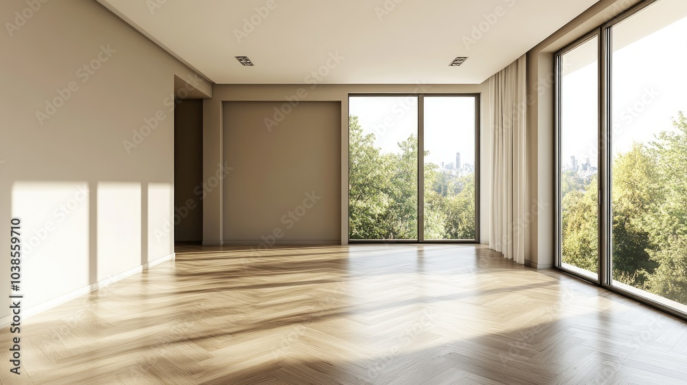Obraz premium Modern Empty Room with Large Windows and Nature View