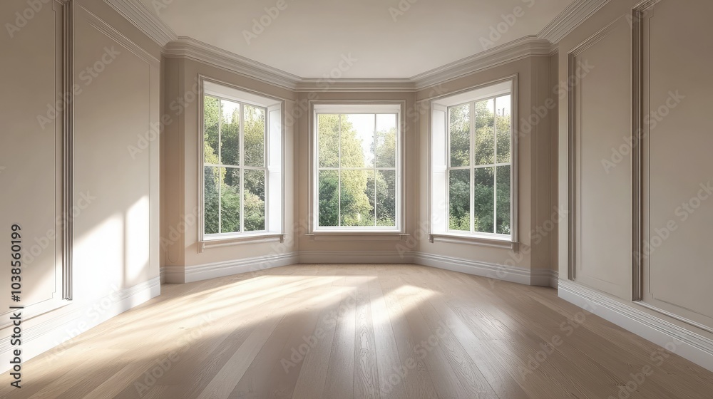 Obraz premium Bright Empty Room with Large Windows and Natural Light