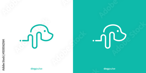 Dog Pulse Logo. Dog Head and Pulse with Lineart Outline Style. Pet Care Logo, Icon, Symbol, Vector, Design Inspiration.