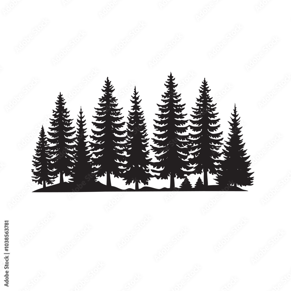 Obraz premium Pine Trees Forest Silhouette on White Background