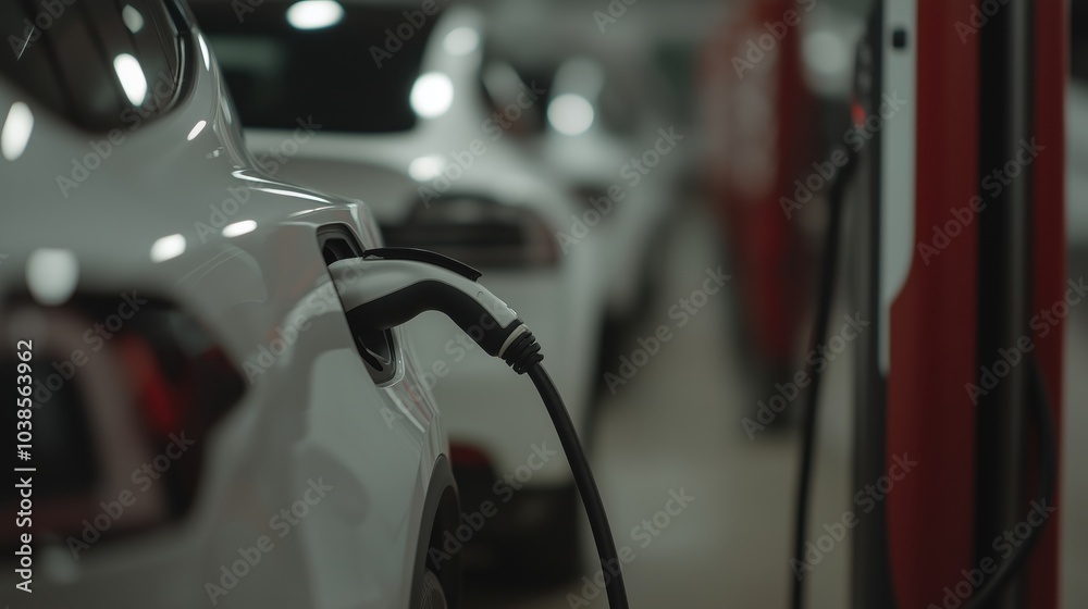 Electric cars charging at a dealership - eco-friendly transportation 2021