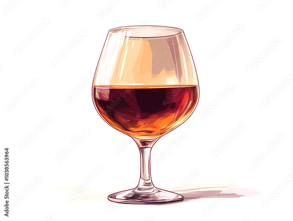 A glass of brandy with a white background. A glass of brandy with a white background.