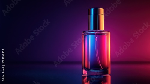 Vibrant essence a captivating perfume bottle showcasing modern design against a striking neon background