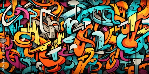 Wallpaper Mural A colorful graffiti wall with many different shapes and letters background. Torontodigital.ca