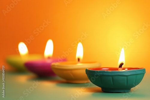 Vibrant, colorful candles illuminate a serene background, creating a warm and inviting atmosphere.