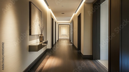 Modern Hotel Corridor with Soft Lighting