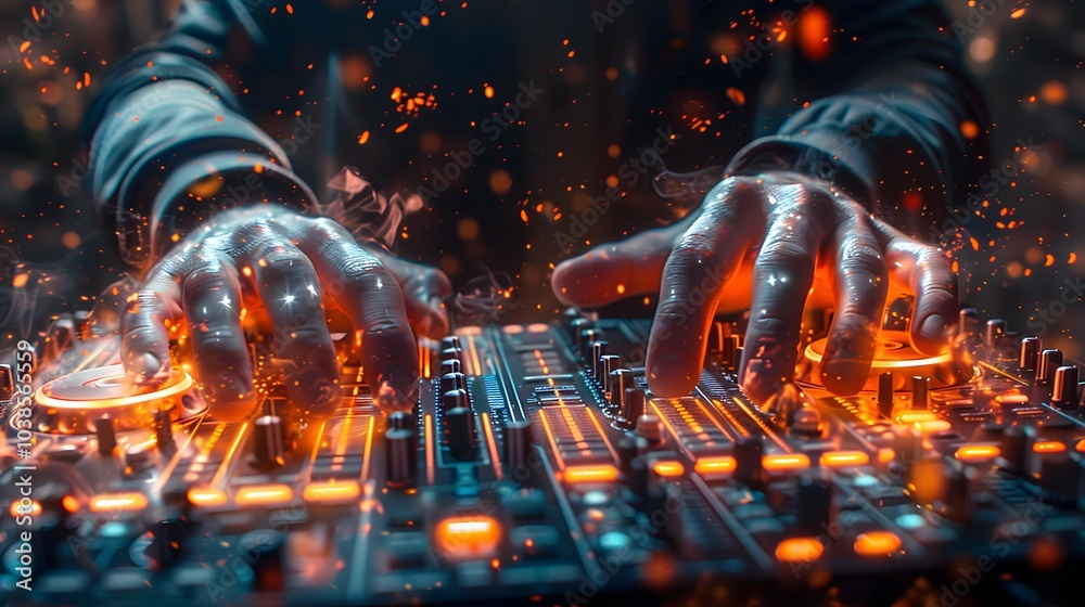 DJ mixing with fiery energy.